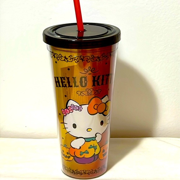 NWOT Sanrio Hello Kitty Halloween Tumbler with Straw - Black and Orange - Picture 1 of 8